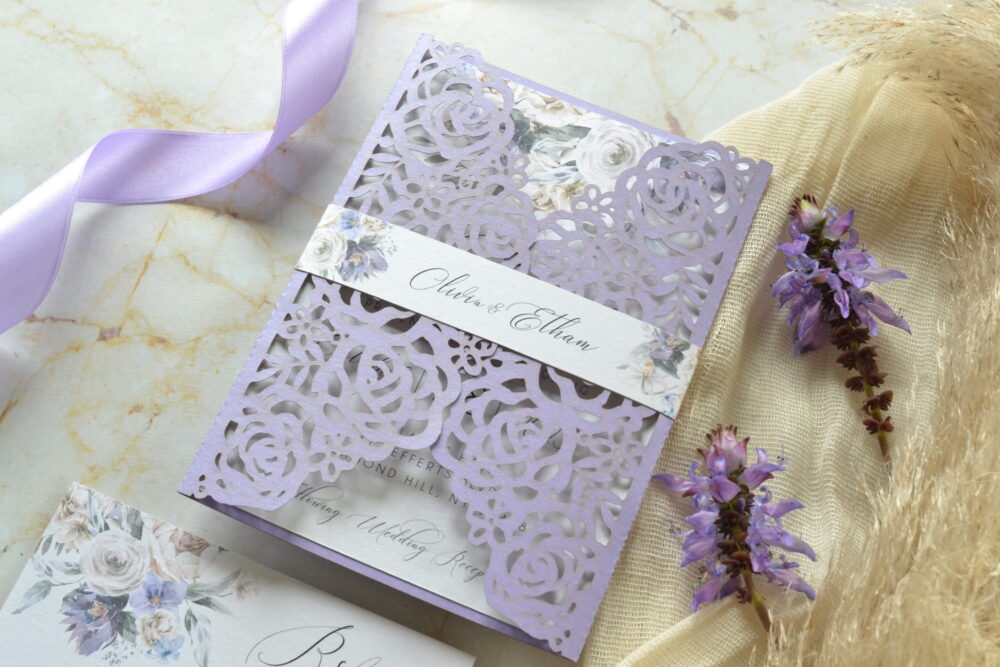 Tarjeta Láser 48 - Flores Lila - Imagen 3