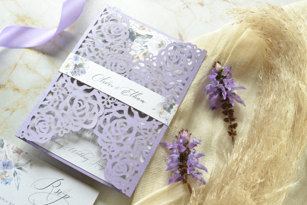 Tarjeta Láser 48 - Flores Lila - Imagen 6