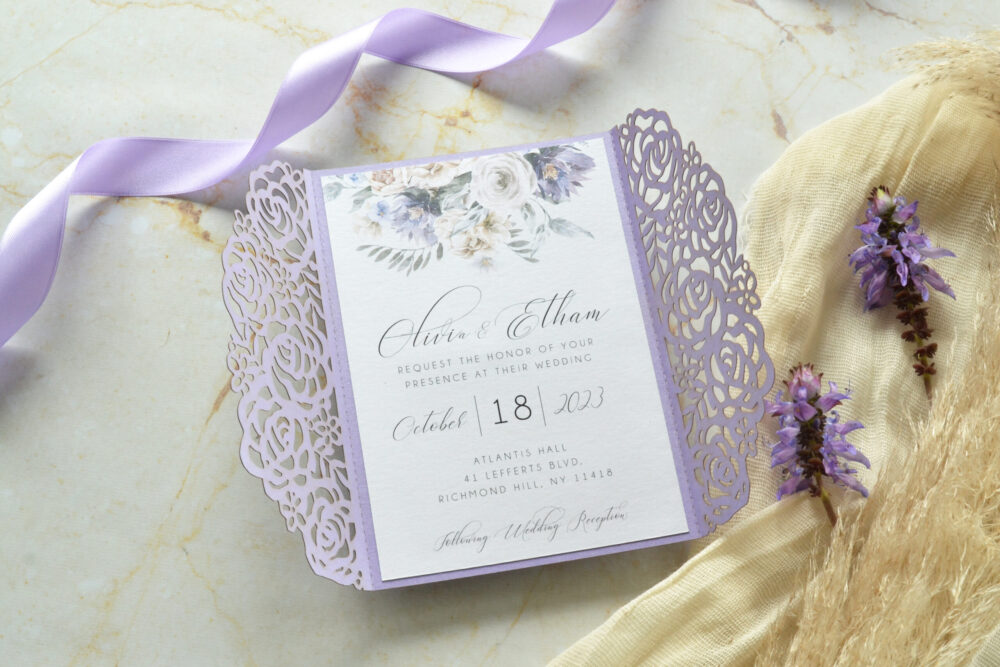 Tarjeta Láser 48 - Flores Lila - Imagen 2