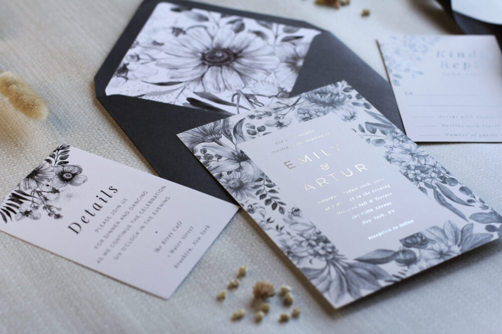Invitacion Hotstamping Blanco y Negro - Imagen 3