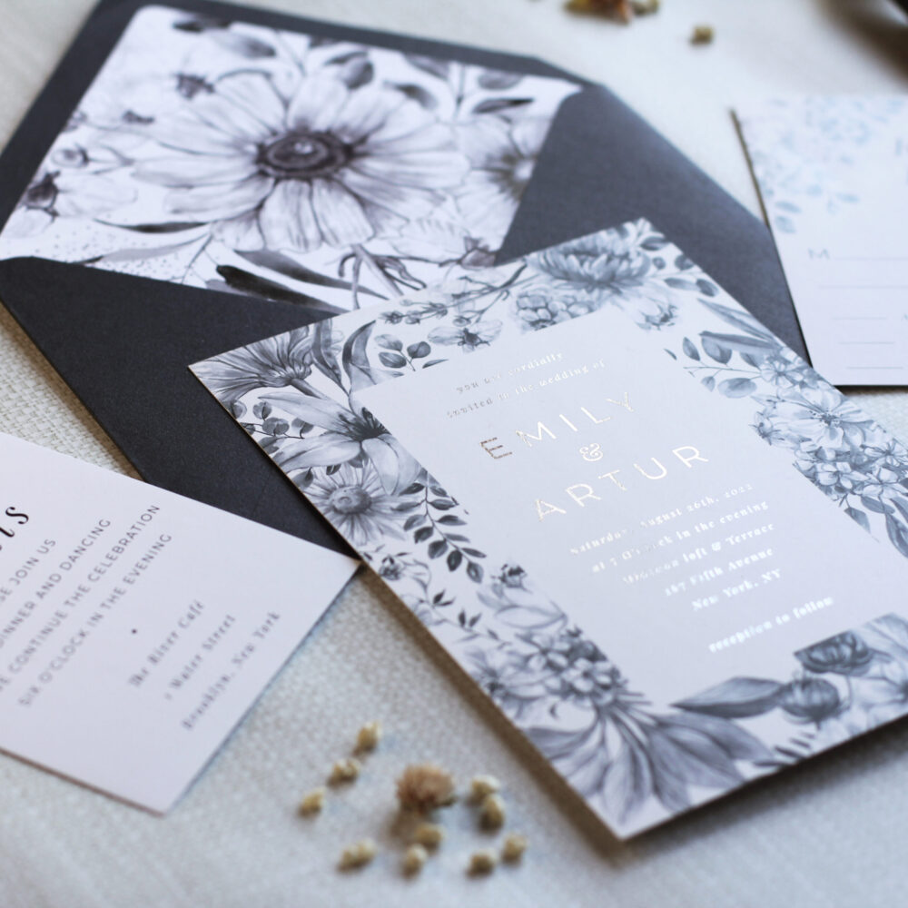 Invitacion Hotstamping Blanco y Negro