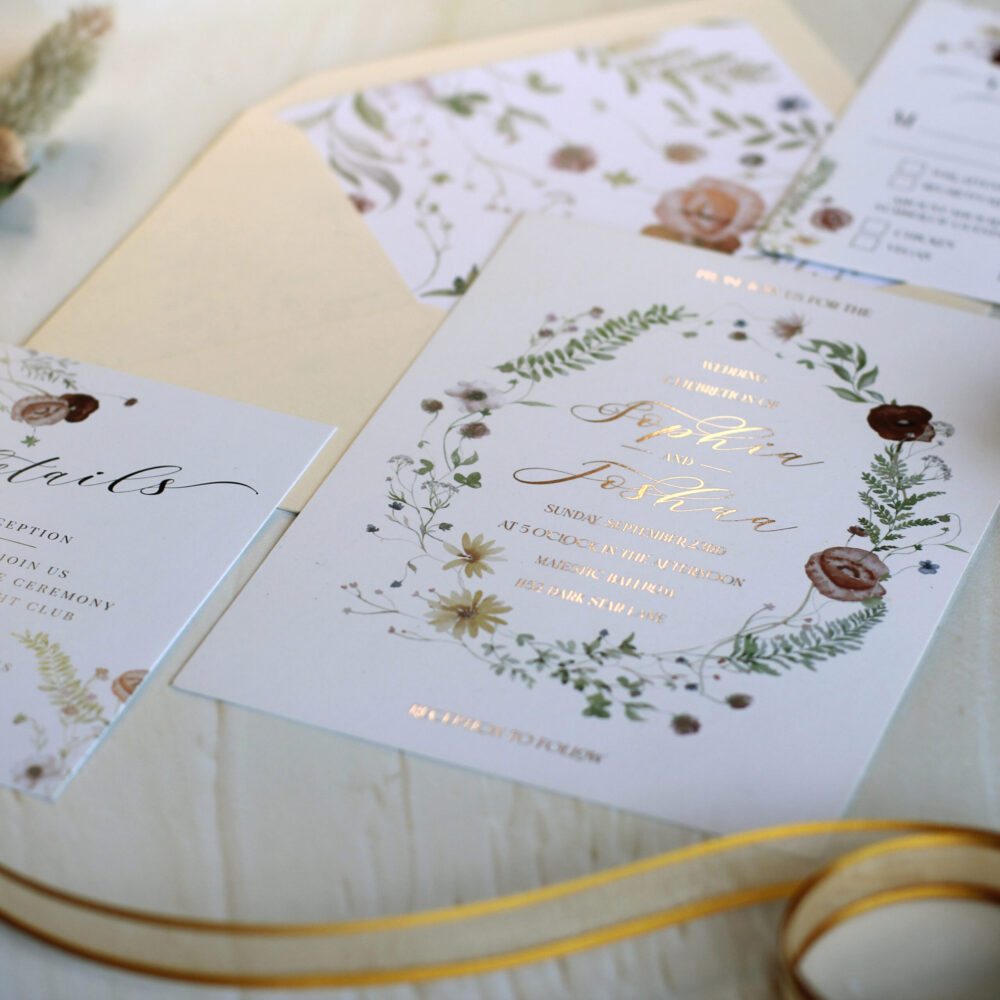 Invitacion Hotstamping Flores de Colores