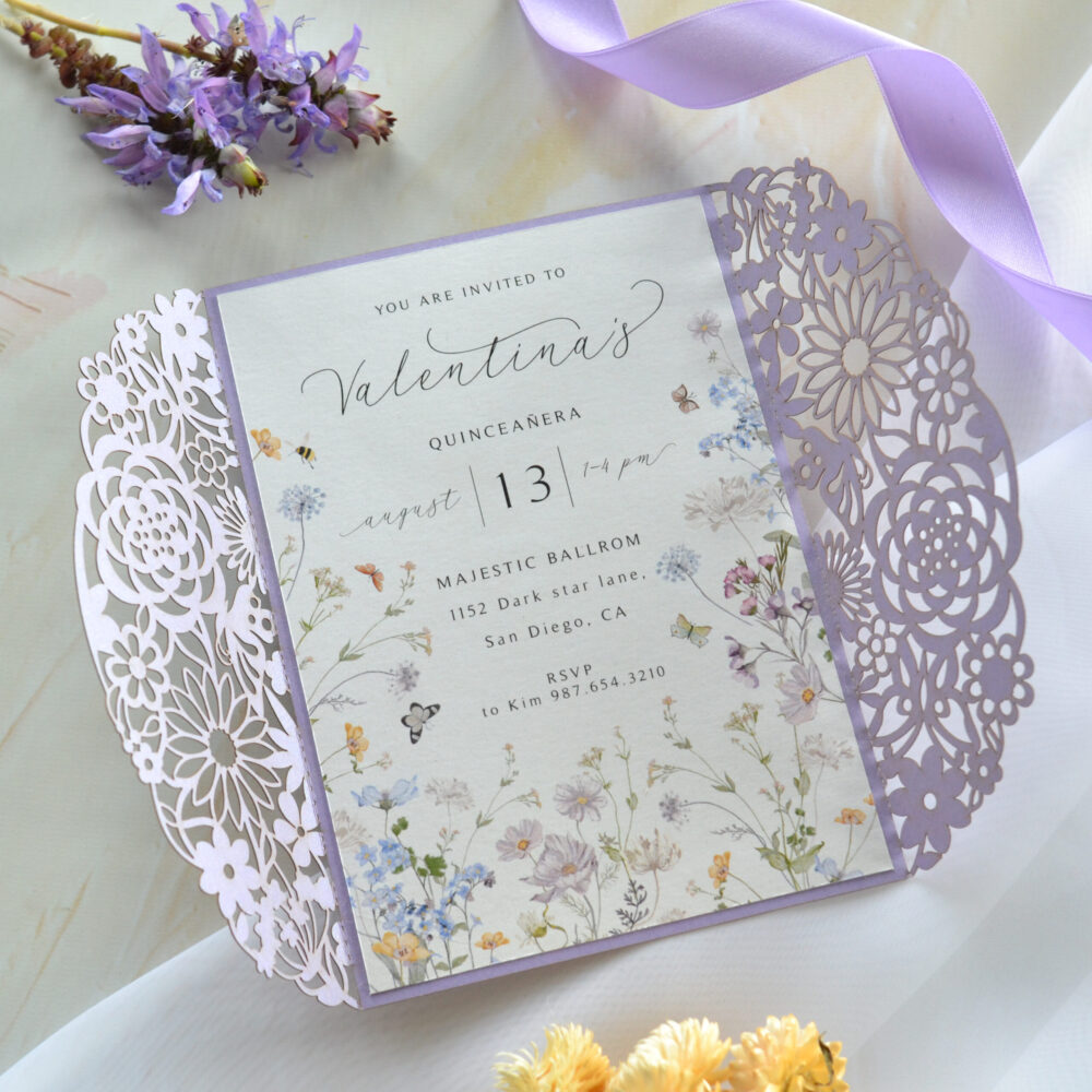 Tarjeta Láser 62 - Flores y Mariposas