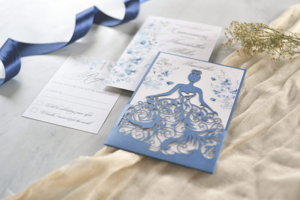Tarjeta Láser 46 - Vestido Quinceañera Flores Azules - Imagen 2