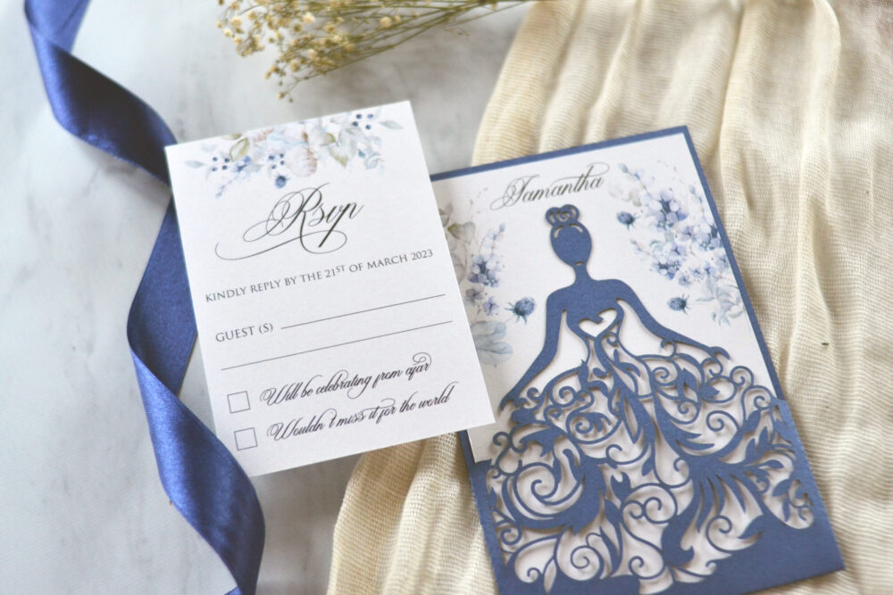 Tarjeta Láser 46 - Vestido Quinceañera Flores Azules - Imagen 3