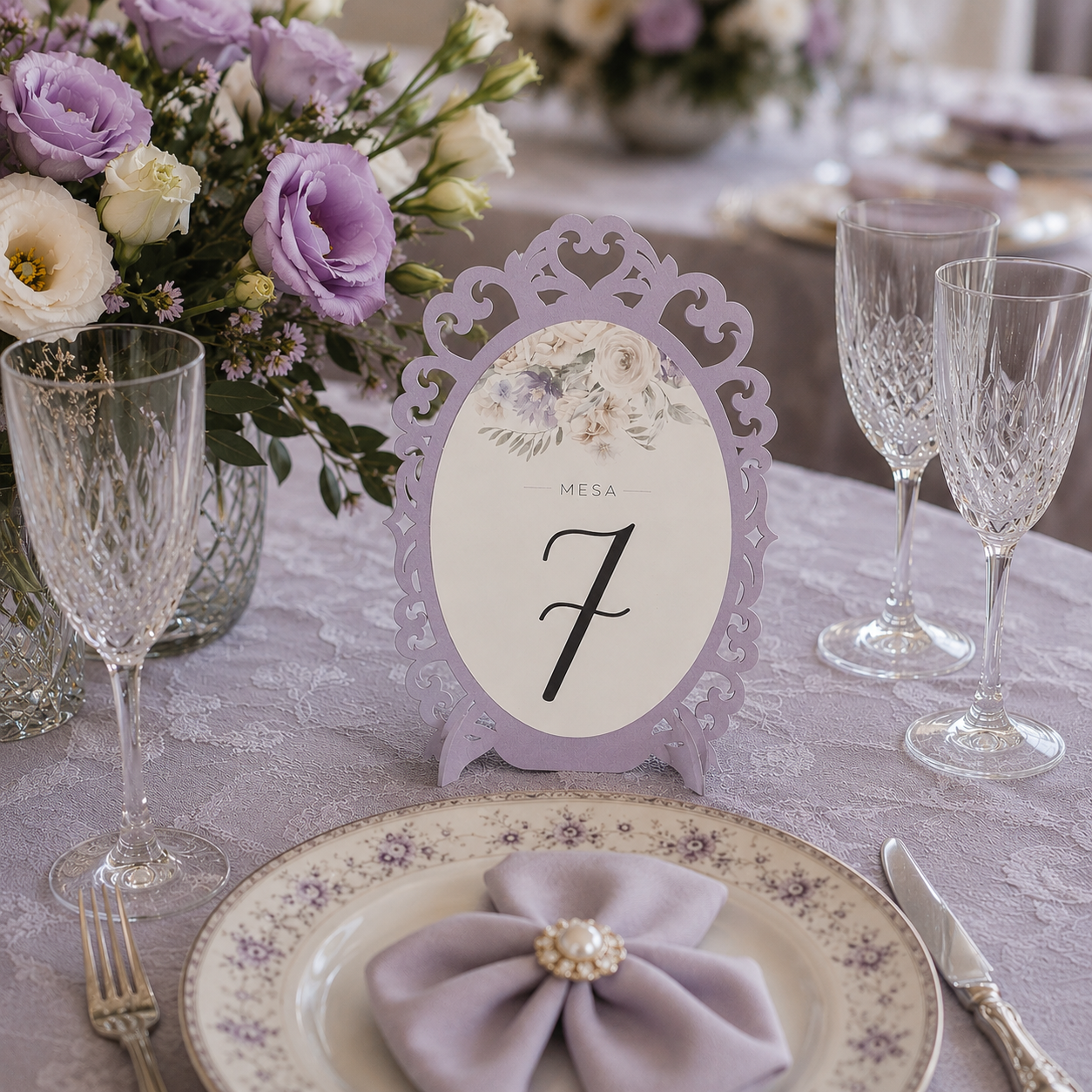 Numero de Mesa Flores Lila